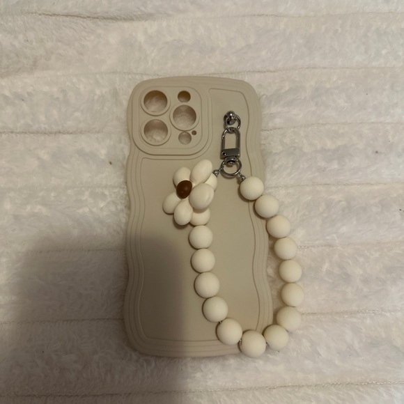 Beige Phone 14 Pro Max Case with Beaded Wrist Strap - Picture 1 of 3